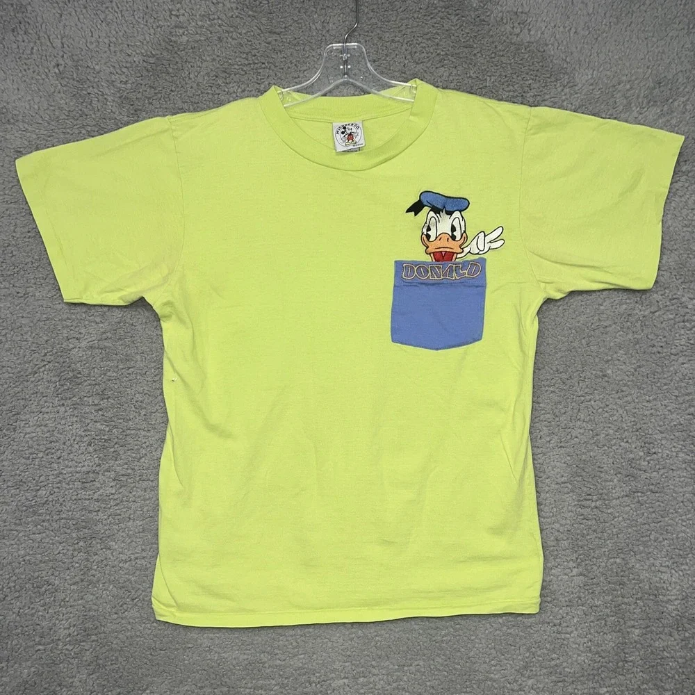 VTG Donald Duck Disney T Shirt Men's Size L Green Pocket Tee 90s S/S Mickey & Co